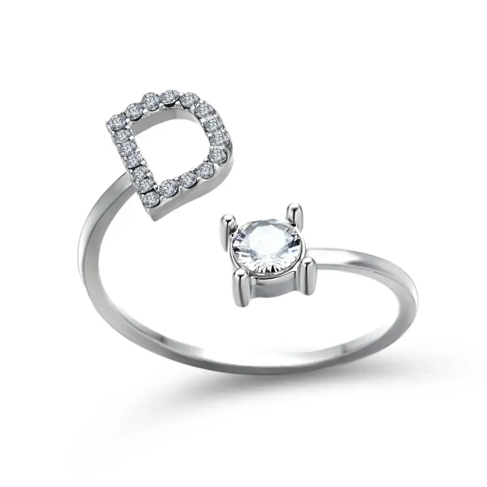 Adjustable Dainty Diamond Letter Initial Ring - Image 35