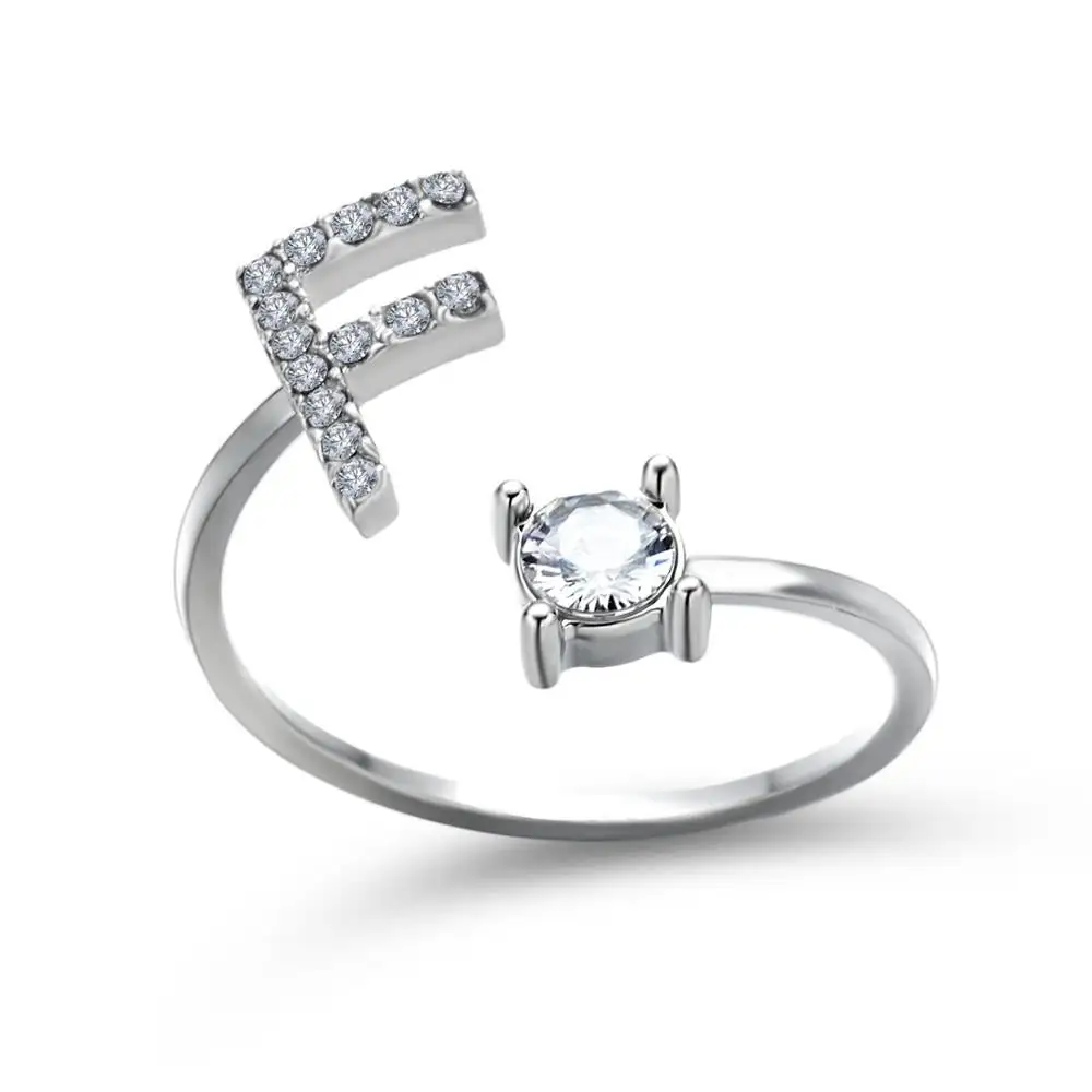 Adjustable Dainty Diamond Letter Initial Ring - Image 37
