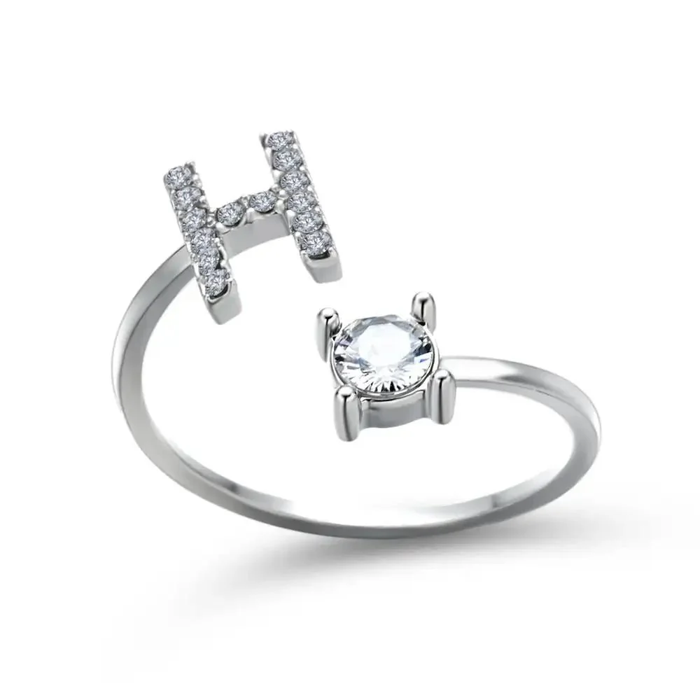Adjustable Dainty Diamond Letter Initial Ring - Image 39
