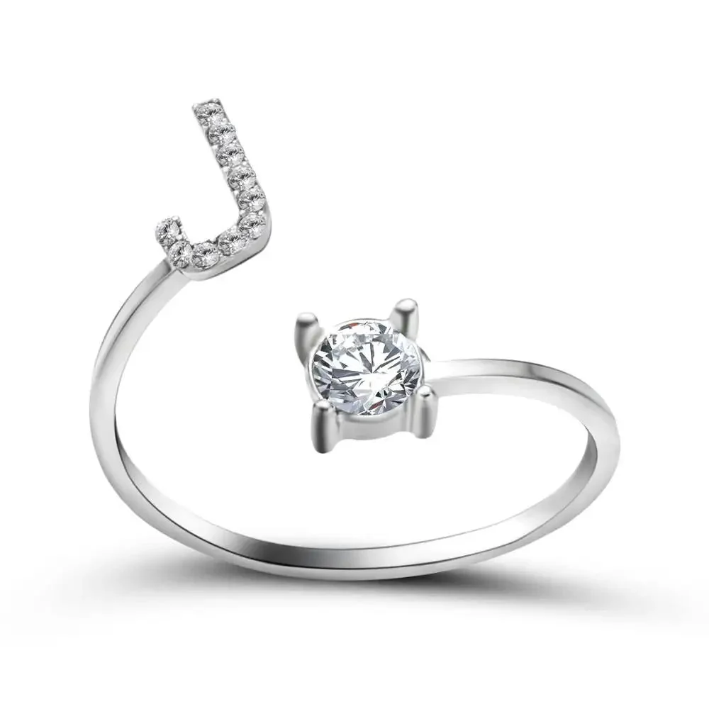 Adjustable Dainty Diamond Letter Initial Ring - Image 41