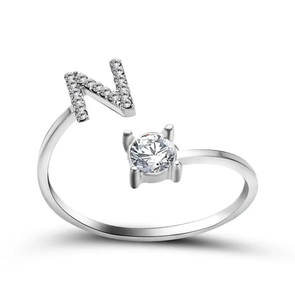 Adjustable Dainty Diamond Letter Initial Ring - Image 45