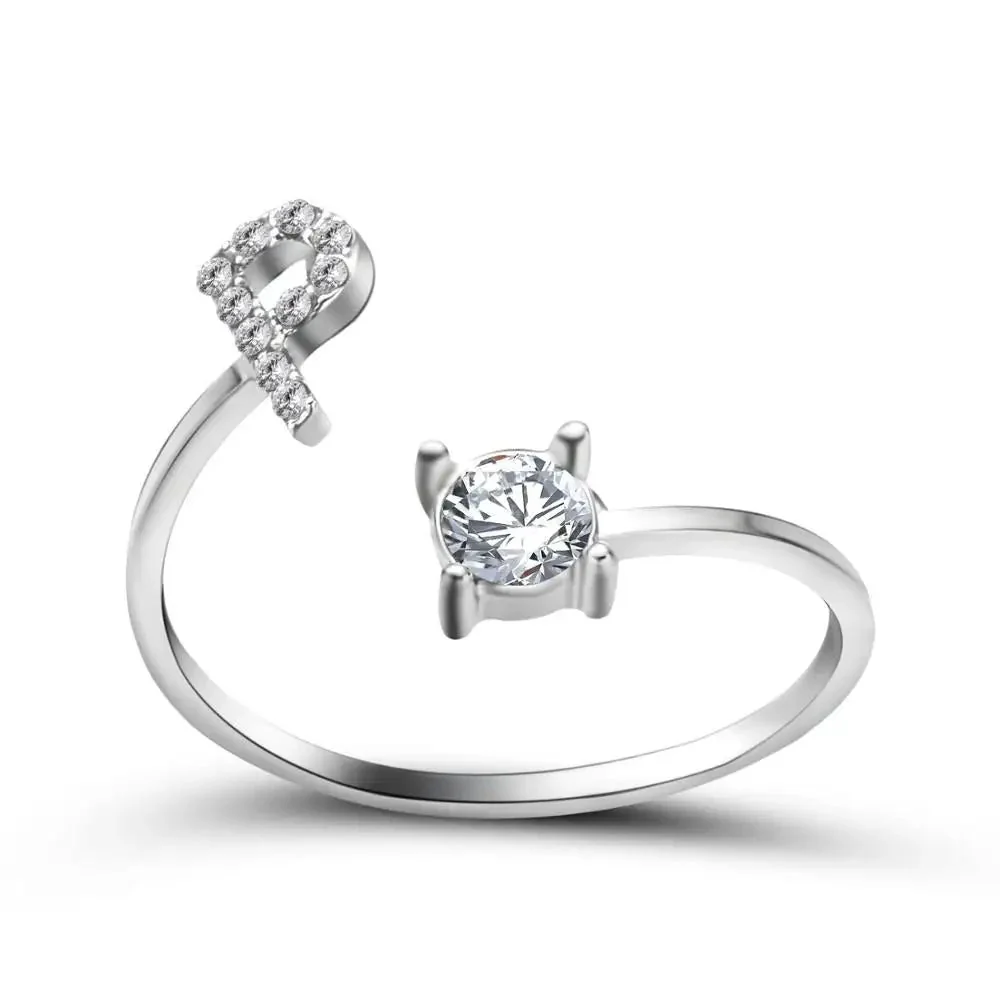 Adjustable Dainty Diamond Letter Initial Ring - Image 47