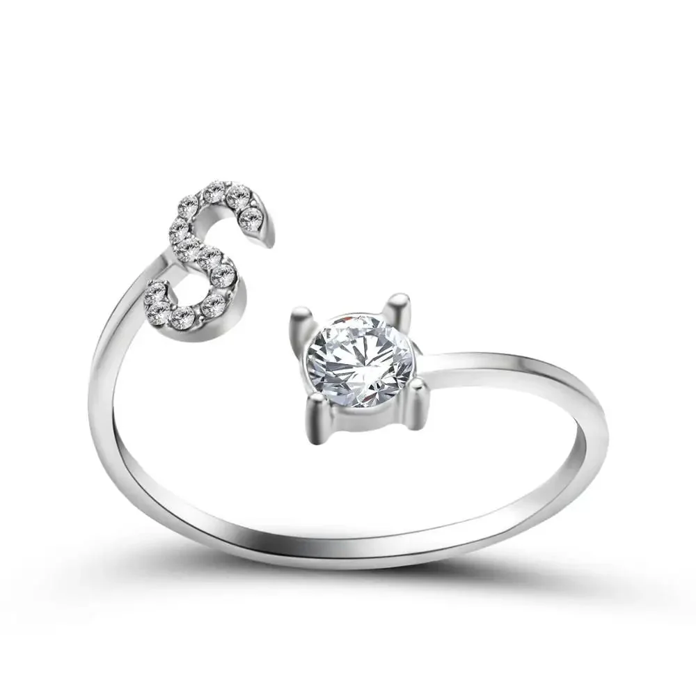 Adjustable Dainty Diamond Letter Initial Ring - Image 50