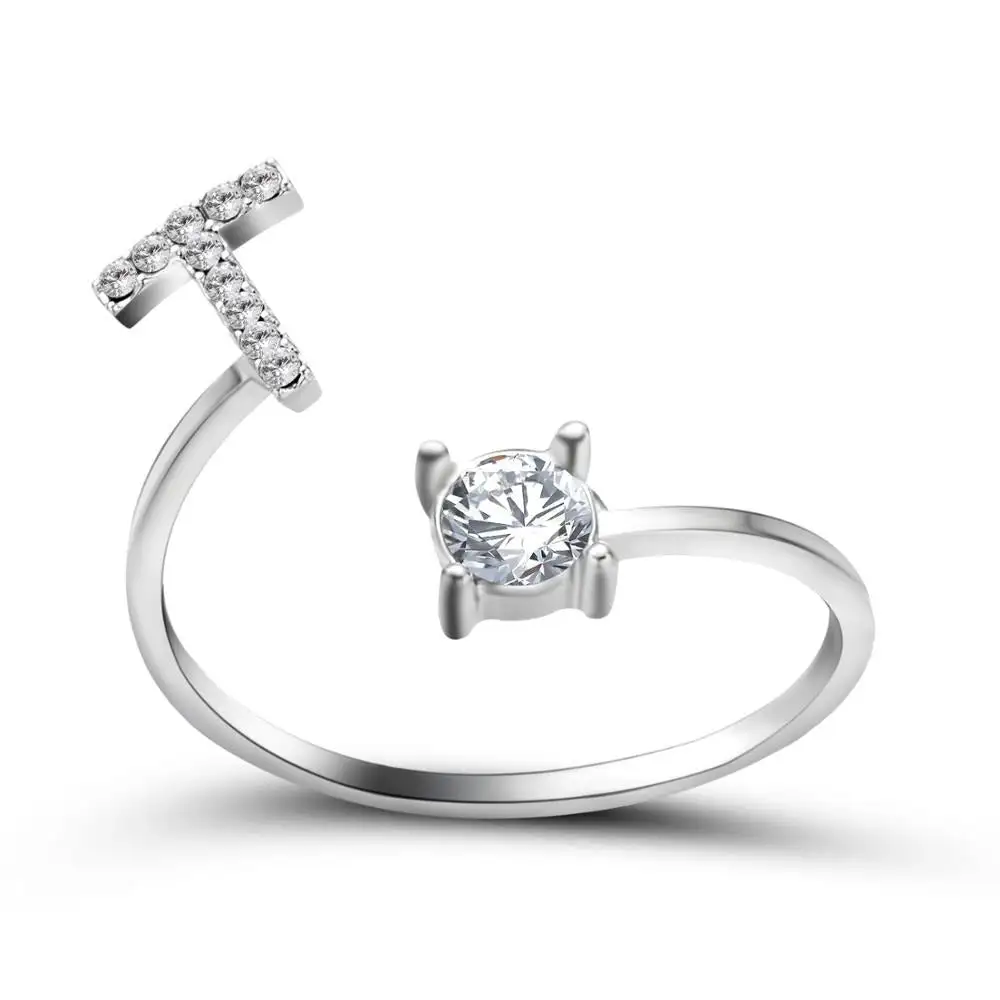 Adjustable Dainty Diamond Letter Initial Ring - Image 51
