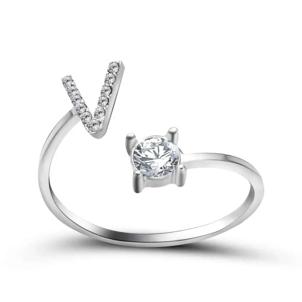 Adjustable Dainty Diamond Letter Initial Ring - Image 53