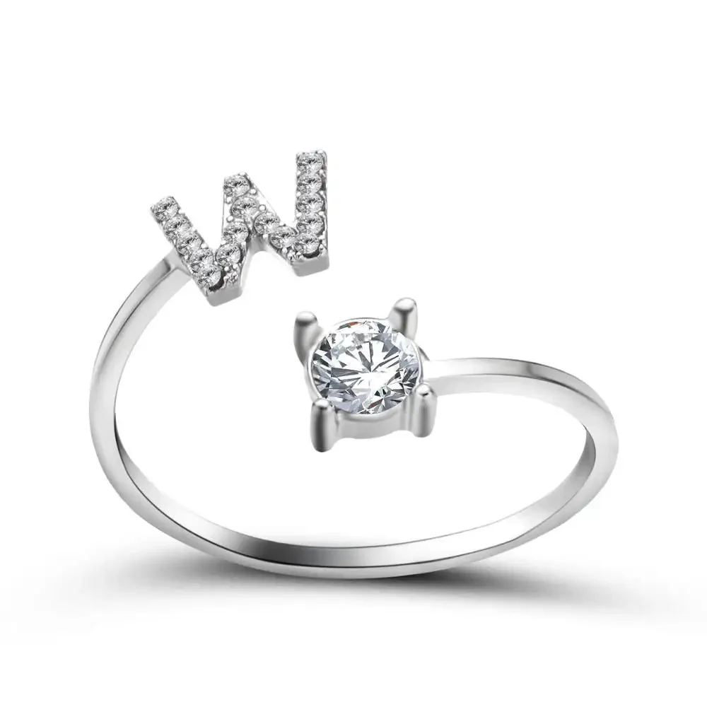 Adjustable Dainty Diamond Letter Initial Ring - Image 54