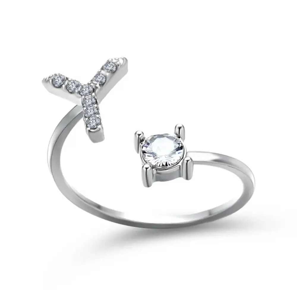 Adjustable Dainty Diamond Letter Initial Ring - Image 56