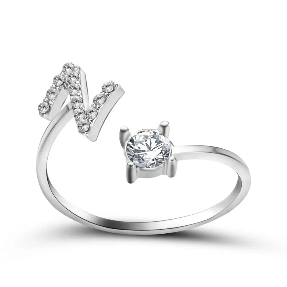 Adjustable Dainty Diamond Letter Initial Ring - Image 57