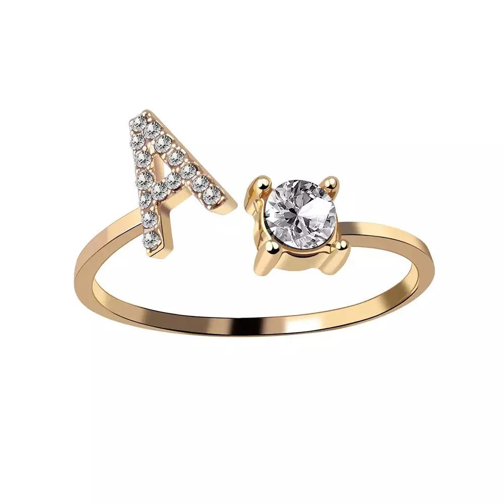 Adjustable Dainty Diamond Letter Initial Ring - Image 6