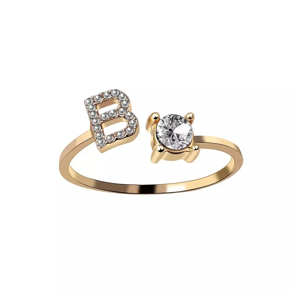 Adjustable Dainty Diamond Letter Initial Ring - Image 7