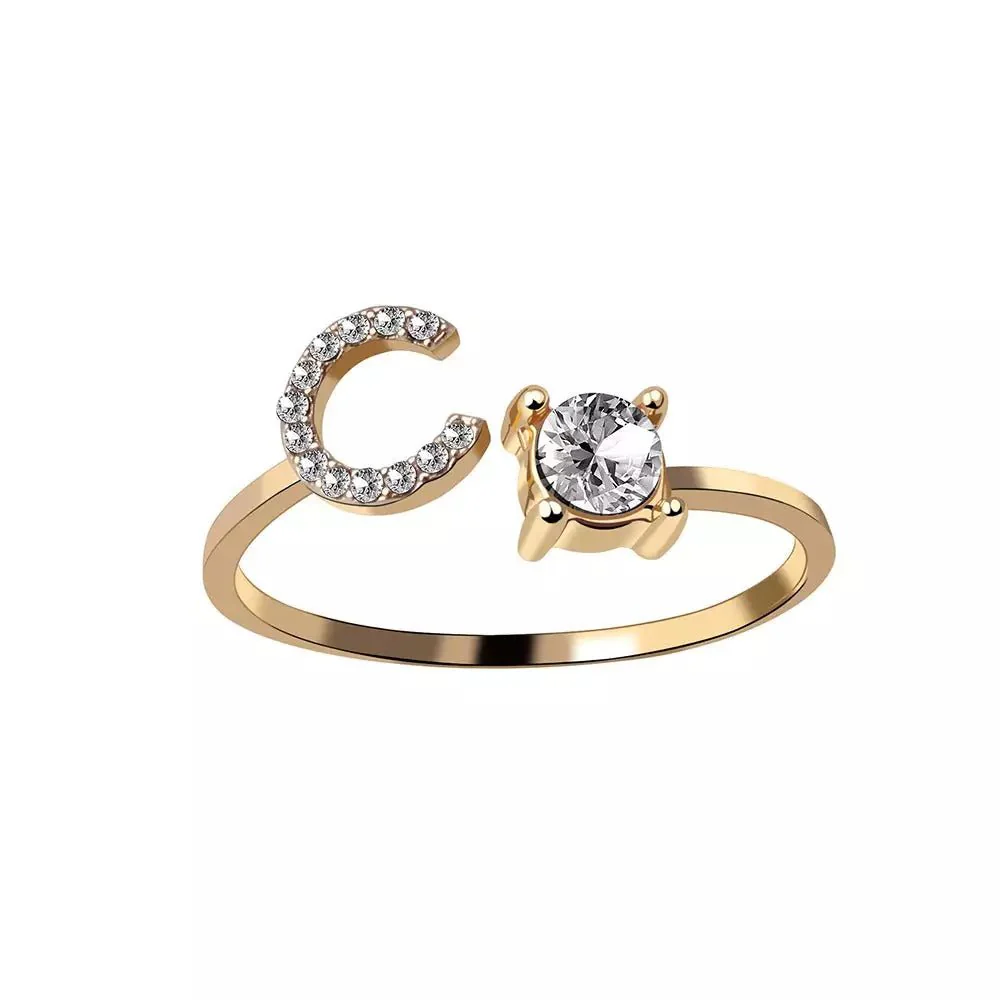 Adjustable Dainty Diamond Letter Initial Ring - Image 8
