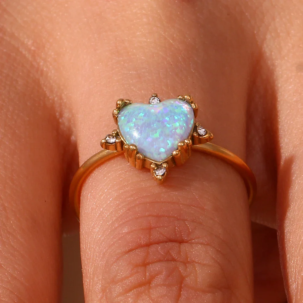 Adjustable Diamond Accented Opal Iridescent Rings - Image 5