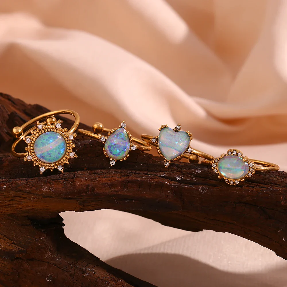 Adjustable Diamond Accented Opal Iridescent Rings - Image 6