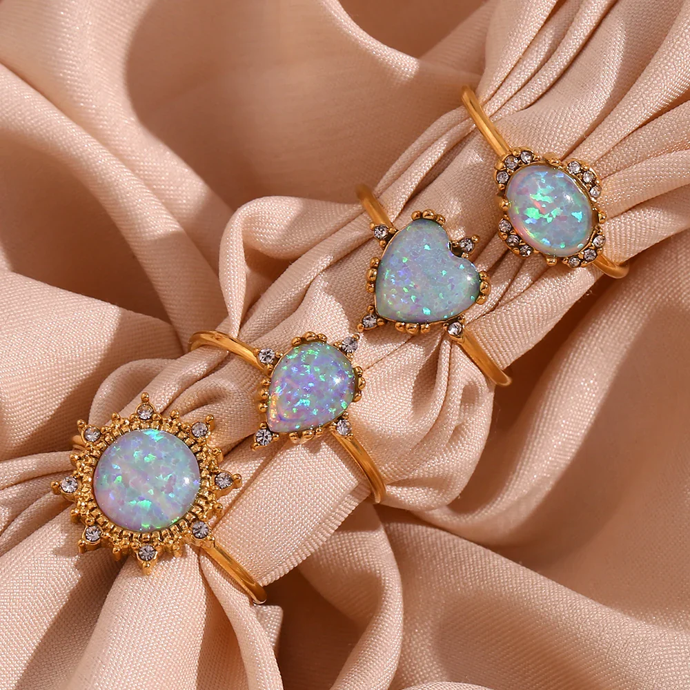 Adjustable Diamond Accented Opal Iridescent Rings - Image 7