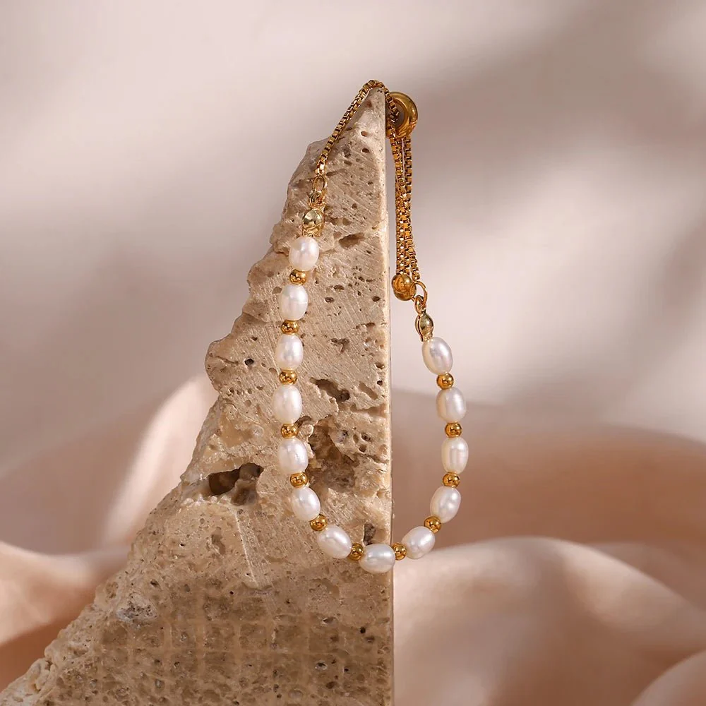 Adjustable Gold Accented Pearl Bracelet - Image 3