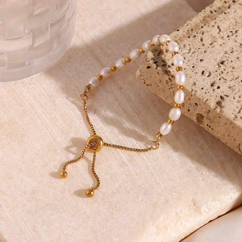 Adjustable Gold Accented Pearl Bracelet - Image 4