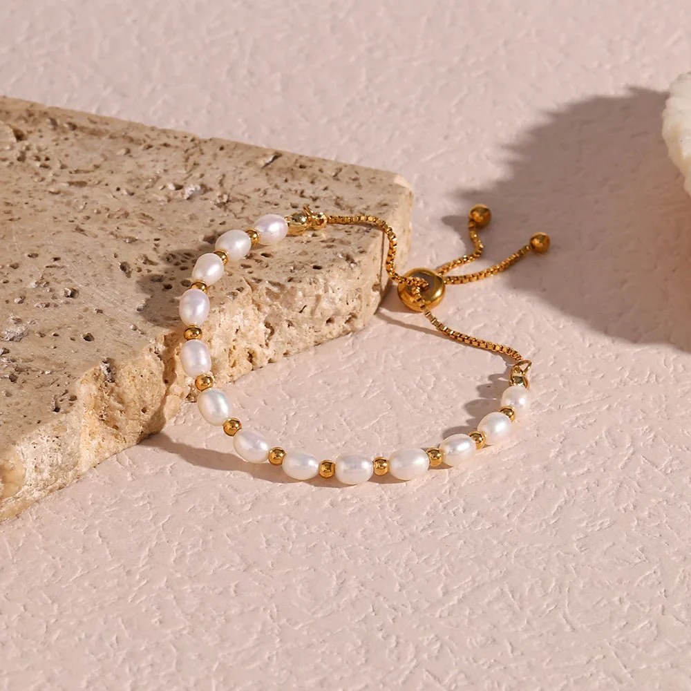 Adjustable Gold Accented Pearl Bracelet - Image 5