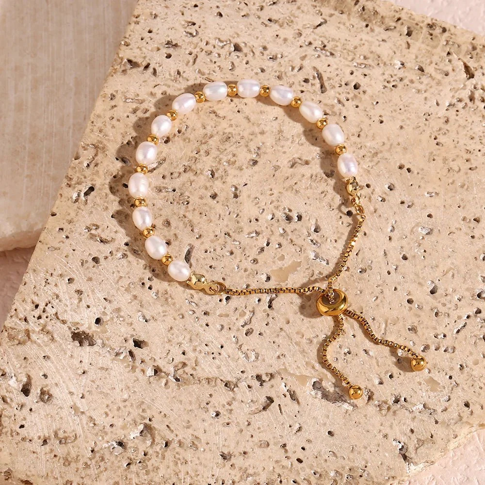 Adjustable Gold Accented Pearl Bracelet - Image 6