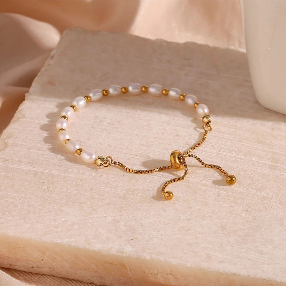 Adjustable Gold Accented Pearl Bracelet - Image 7
