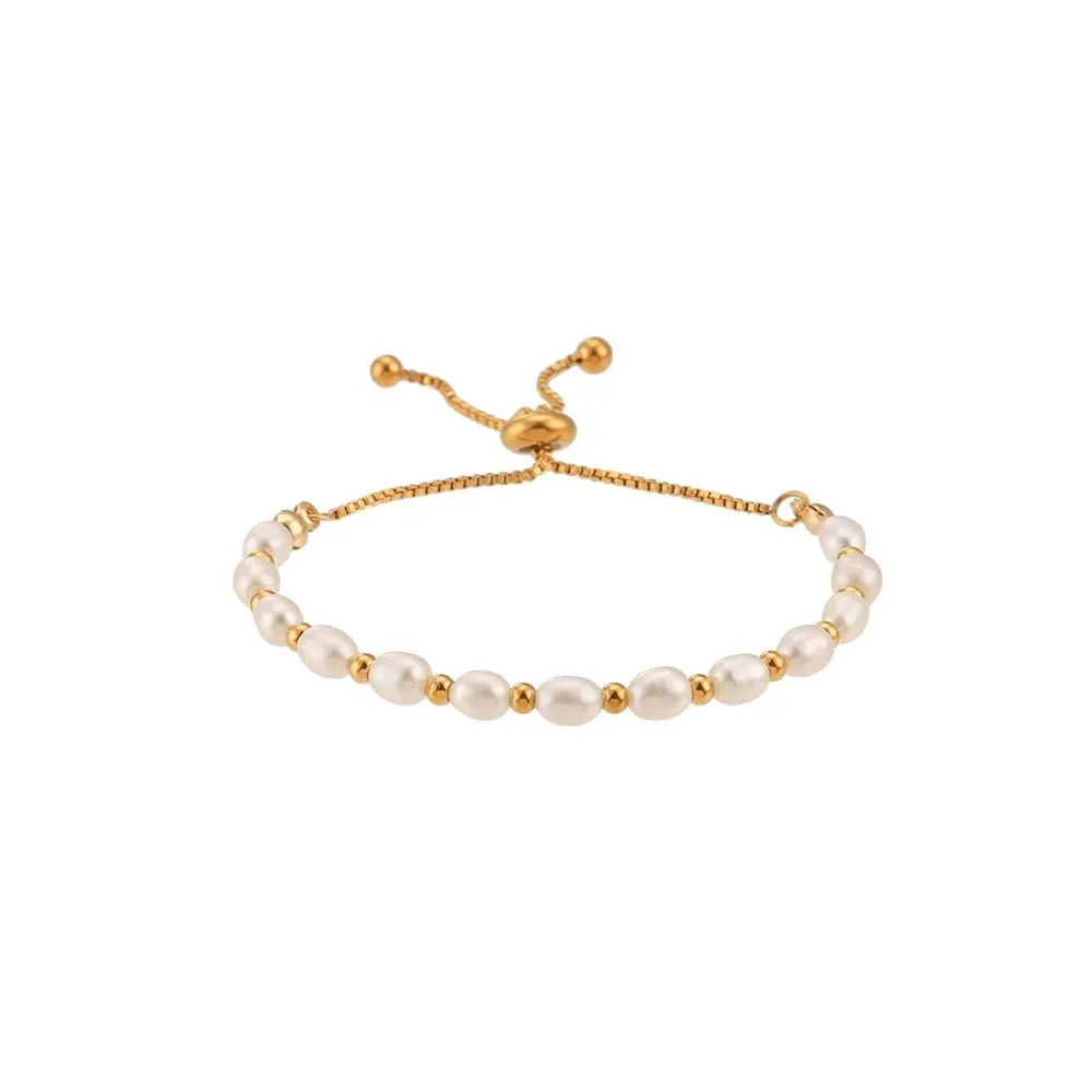 Adjustable Gold Accented Pearl Bracelet - Image 8
