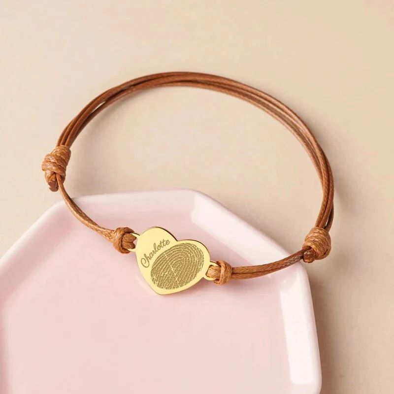 Adjustable Heart Custom Name & Fingerprint Rope Bracelet - Image 3