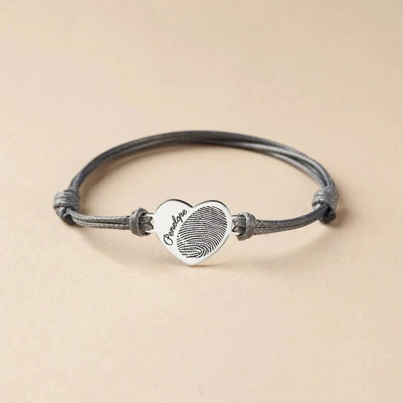 Adjustable Heart Custom Name & Fingerprint Rope Bracelet - Image 4