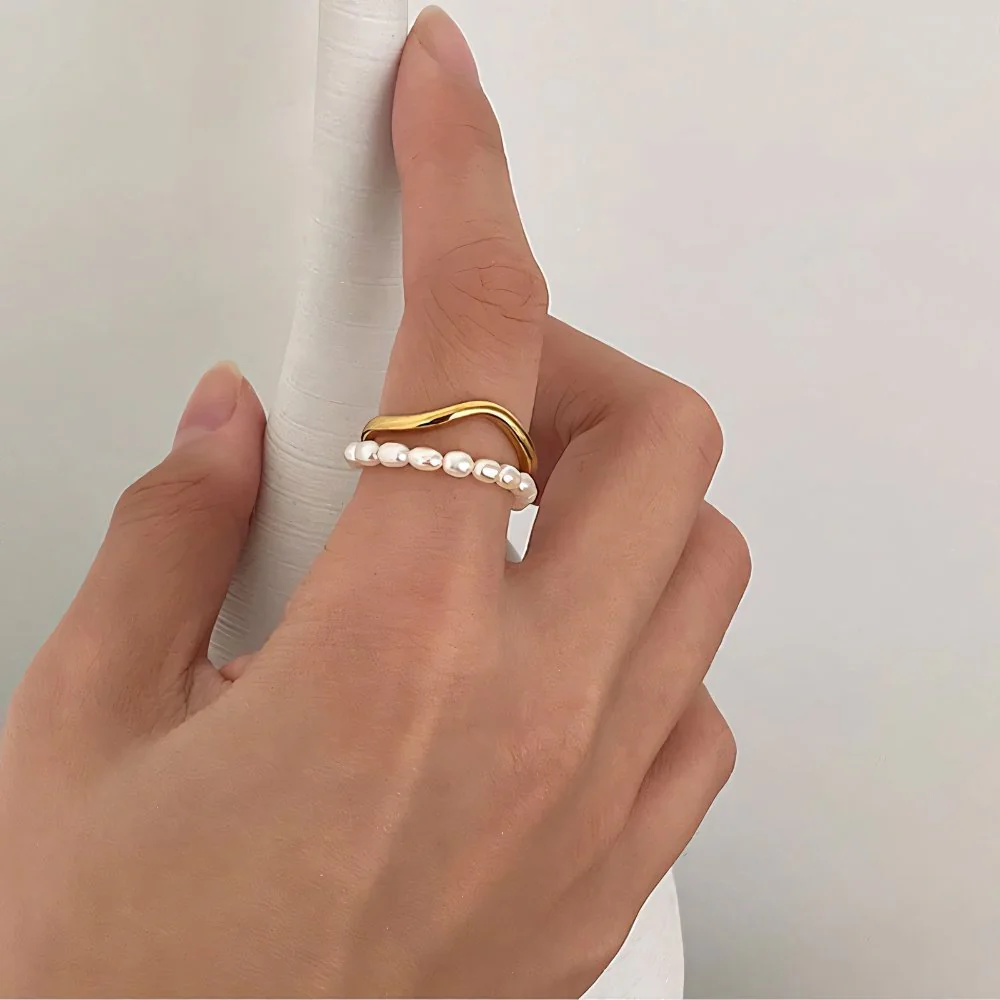 Adjustable Layered Pearl Accented Ring - Image 3