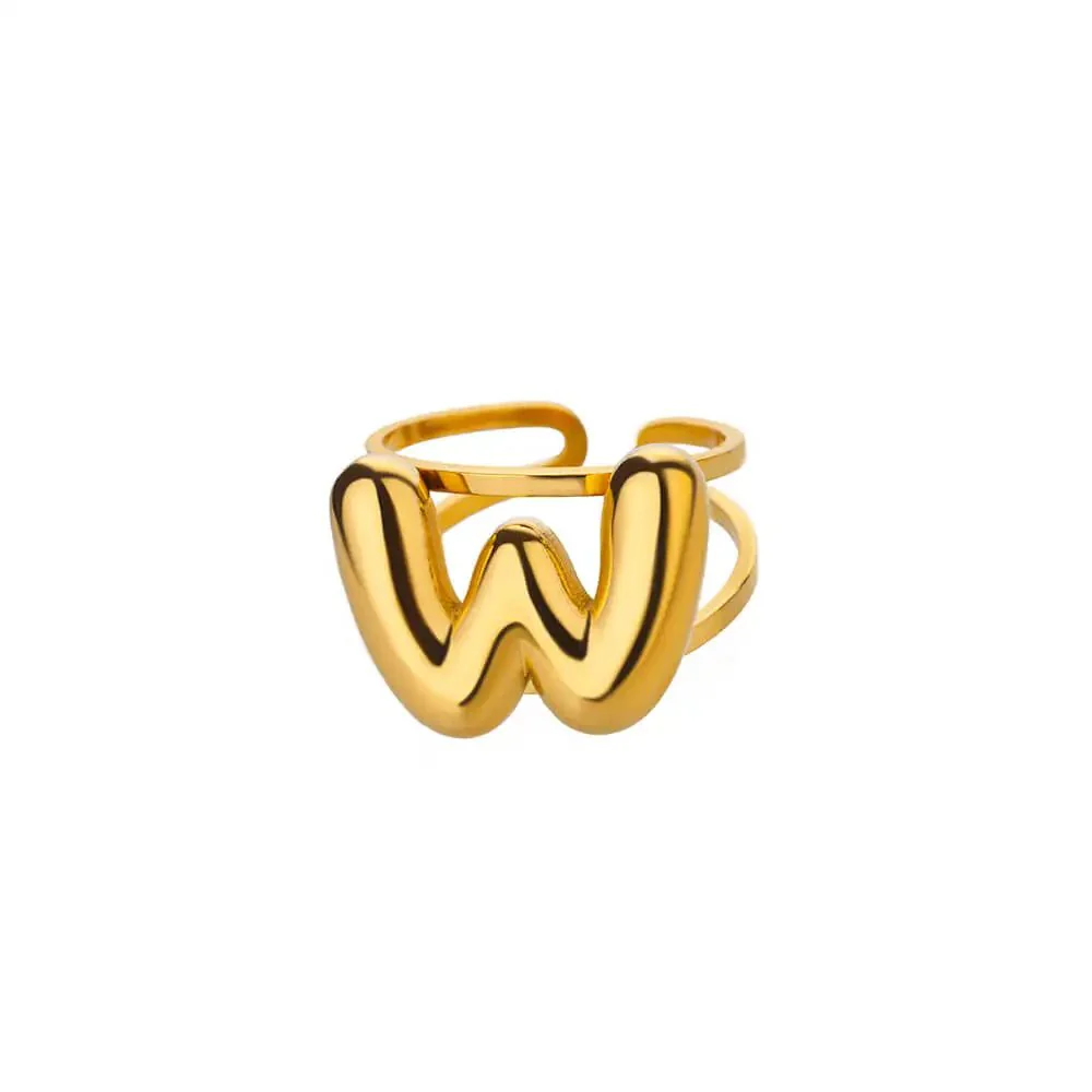 Adjustable Open Band Bubble Letter Initial Ring - Image 2