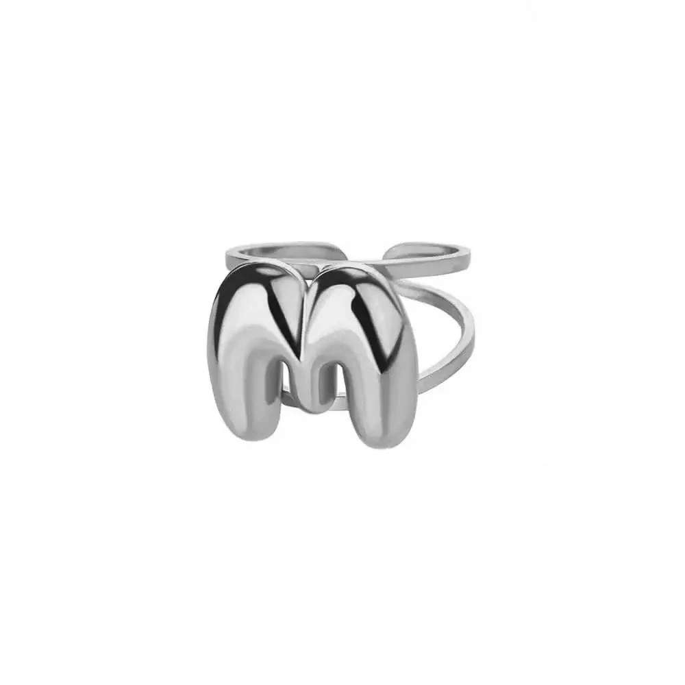 Adjustable Open Band Bubble Letter Initial Ring - Image 30