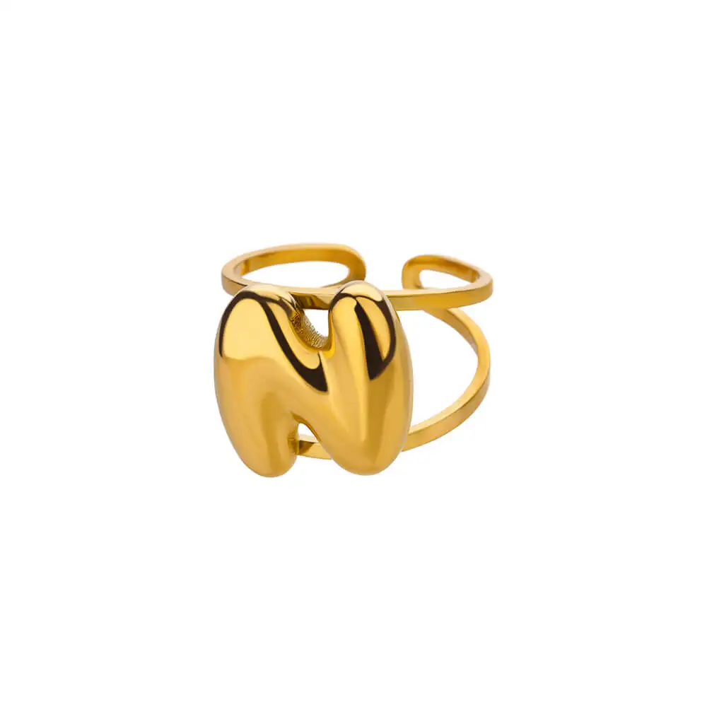 Adjustable Open Band Bubble Letter Initial Ring - Image 43