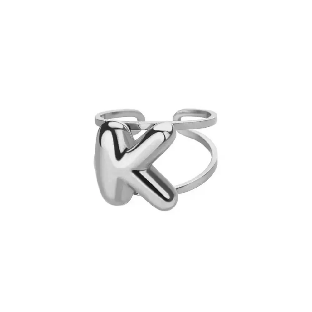 Adjustable Open Band Bubble Letter Initial Ring - Image 48