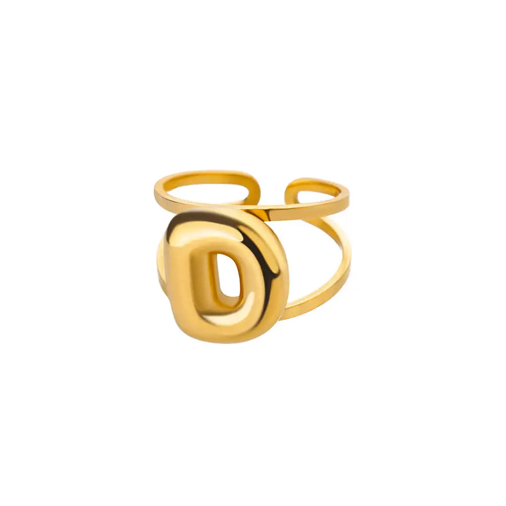Adjustable Open Band Bubble Letter Initial Ring - Image 54
