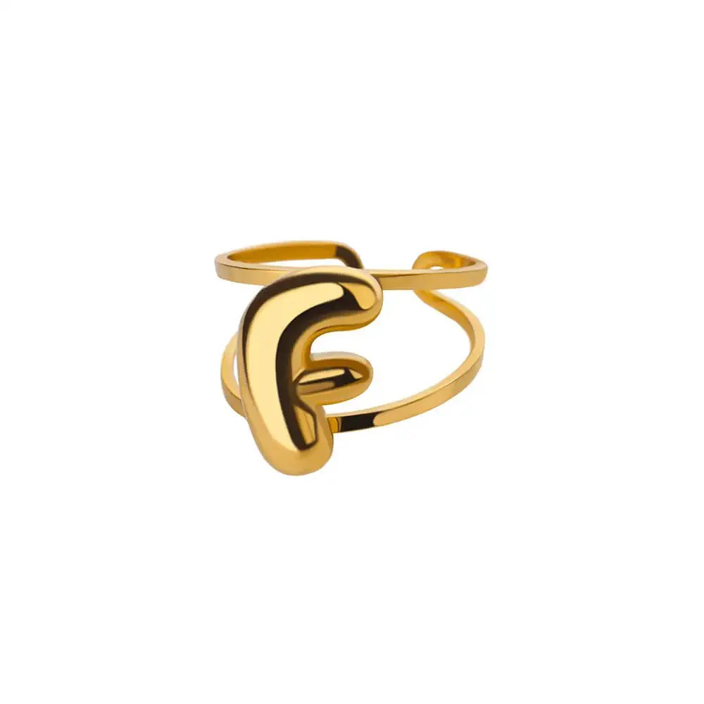 Adjustable Open Band Bubble Letter Initial Ring - Image 7