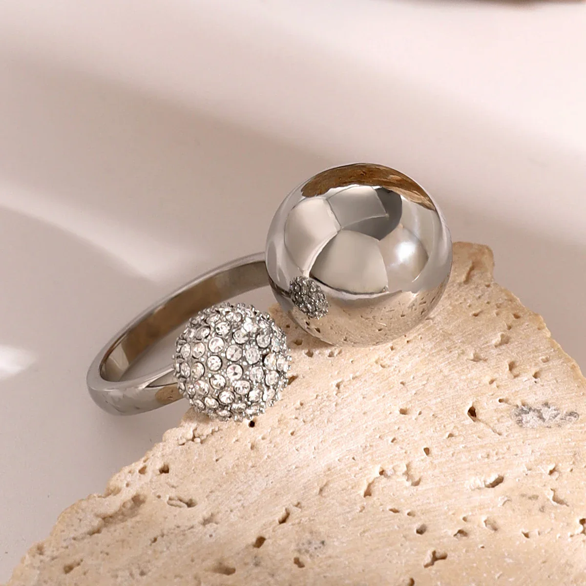 Asymmetric Diamond Accented Sphere Ring - Image 7