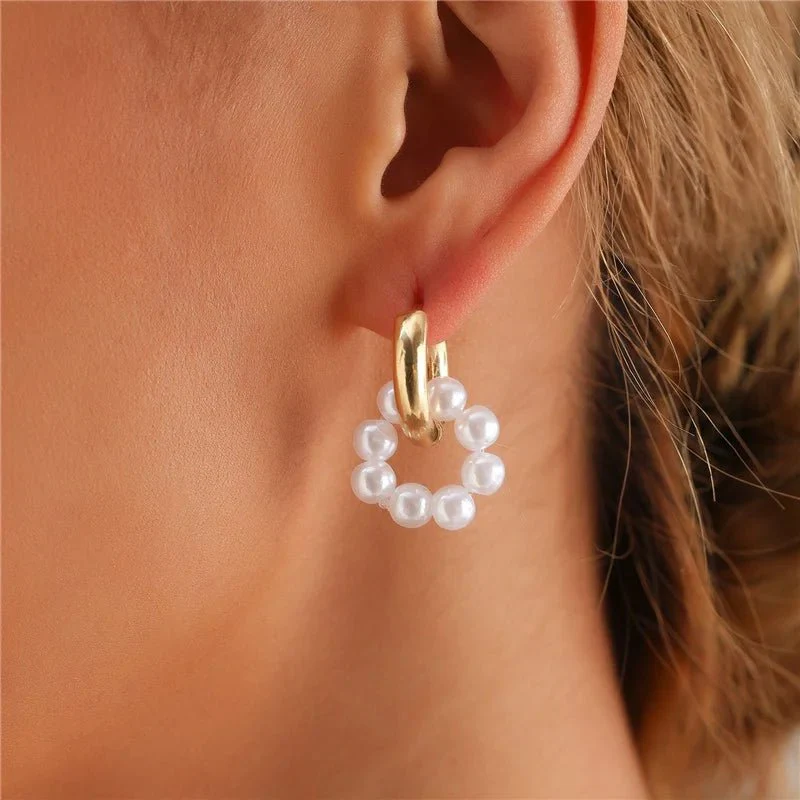 Asymmetrical Dainty Pearl Hoop Earrings - Image 2