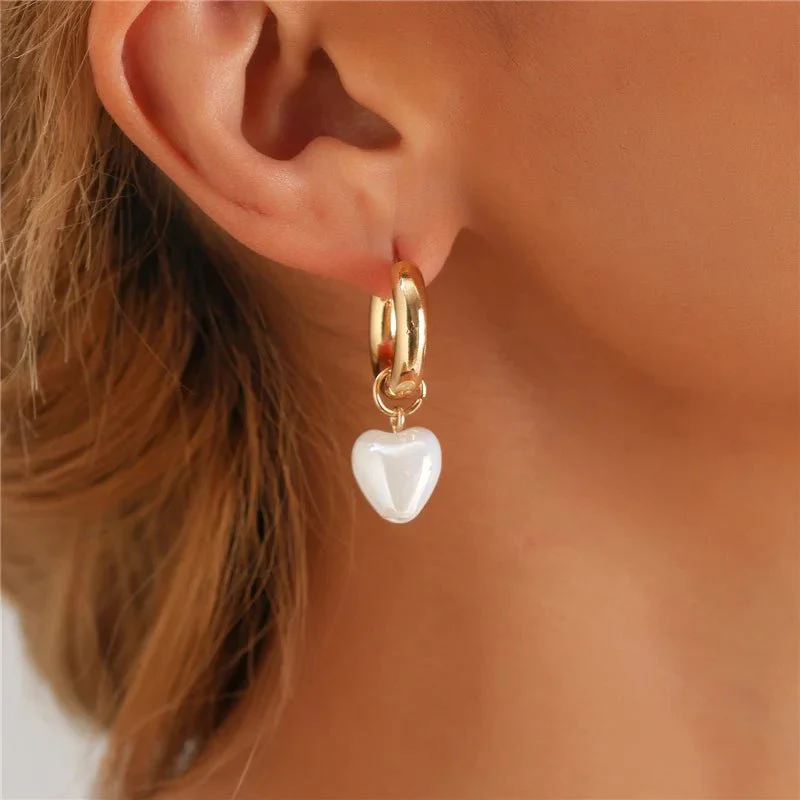 Asymmetrical Dainty Pearl Hoop Earrings - Image 3