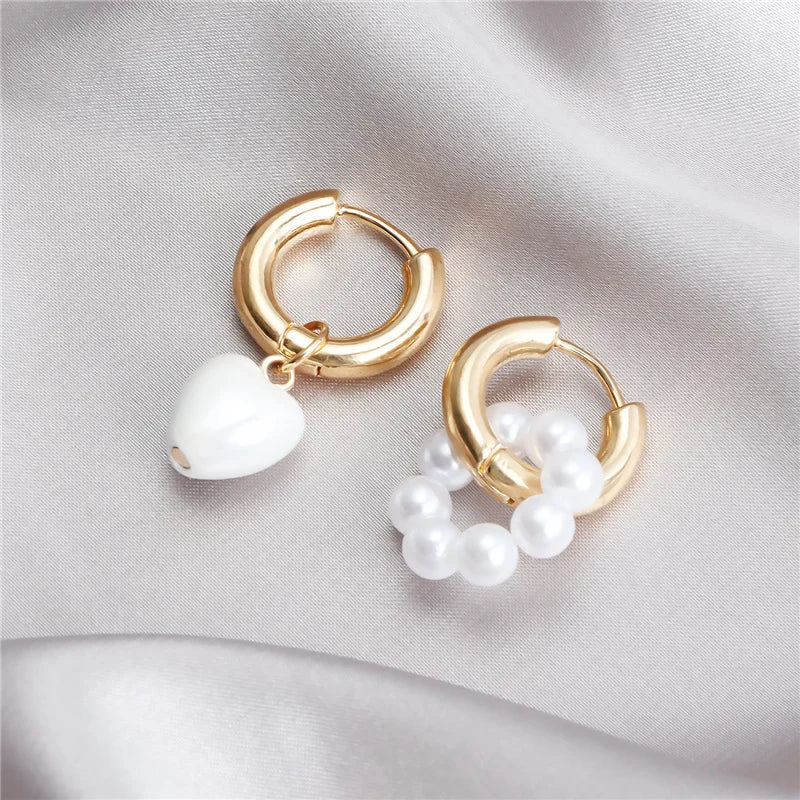 Asymmetrical Dainty Pearl Hoop Earrings - Image 4