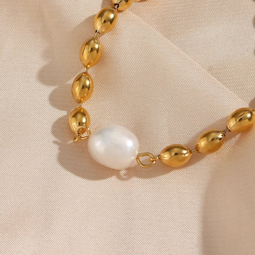 Beaded Gold Dainty Pearl Bracelet and Necklace - Image 6
