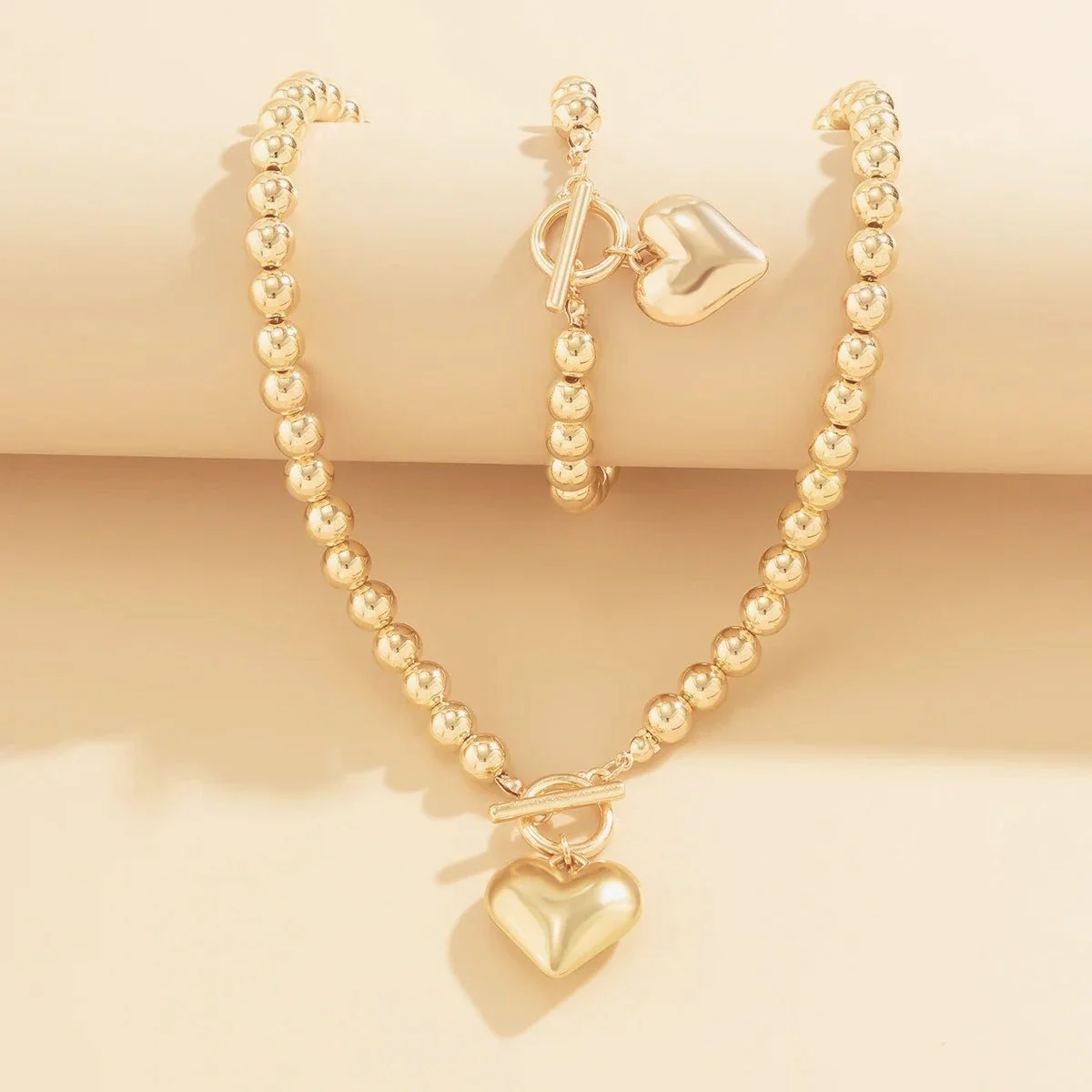 2pc Beaded Heart Pendant Bracelet and Necklace Set - Image 18
