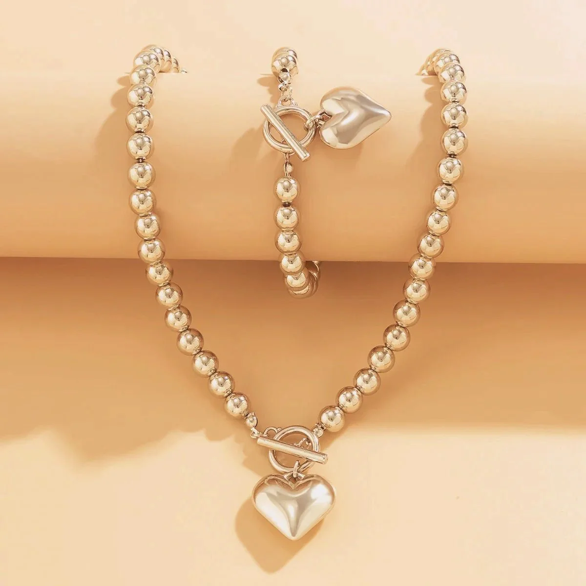 2pc Beaded Heart Pendant Bracelet and Necklace Set - Image 19