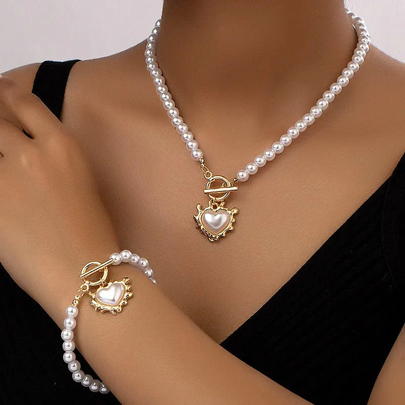 2pc Beaded Heart Pendant Bracelet and Necklace Set - Image 4