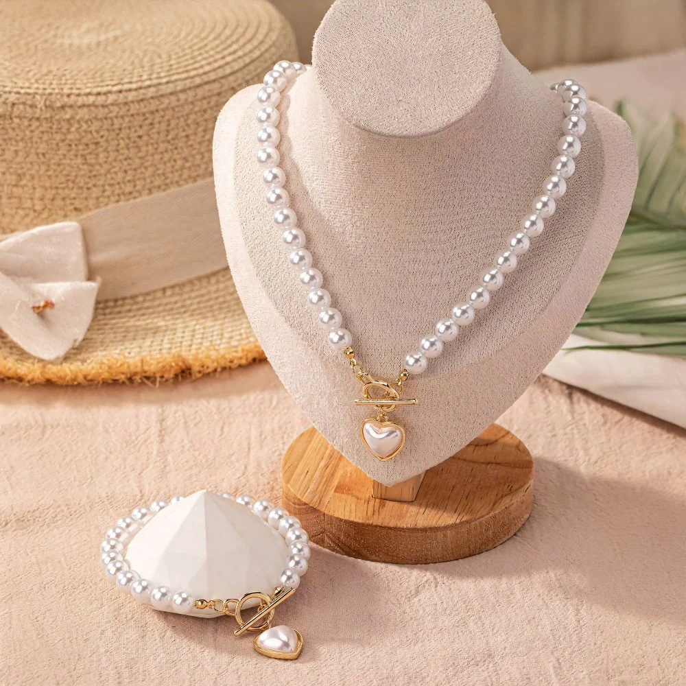 2pc Beaded Heart Pendant Bracelet and Necklace Set - Image 8
