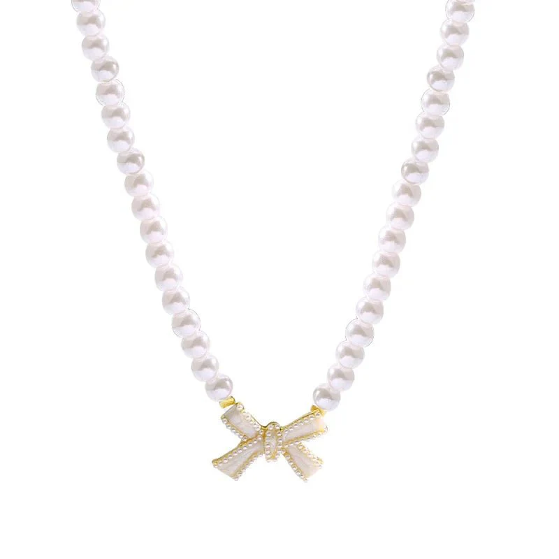 Beaded Pearl Bow Necklace - Image 6
