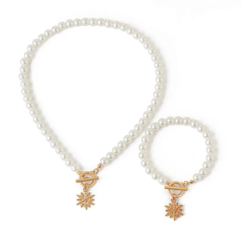 Beaded Pearl Snowflake Bracelet and Necklace Set - Image 3