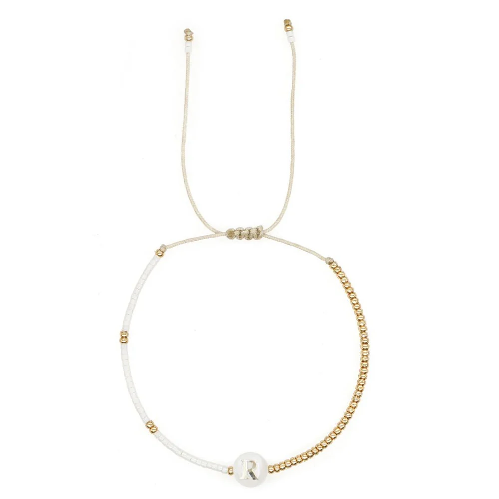 Boho White & Gold Beaded Letter Initial Beaded Bracelets - Image 24