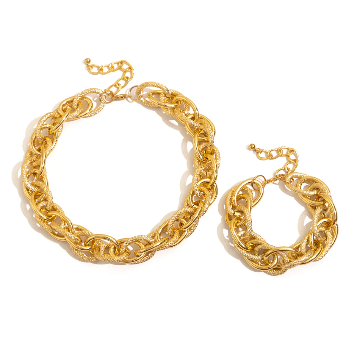 Bold Chunky Woven Dual Chain Bracelet and Necklace Set - Image 6