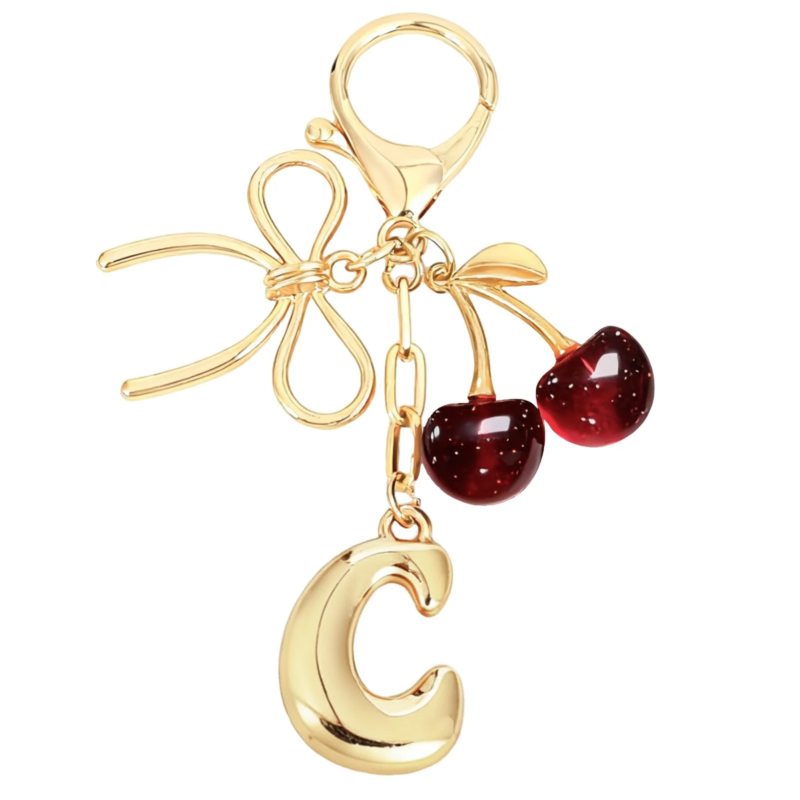 Bubble Initial With Bow & Cherry Charms Keychain - Image 10