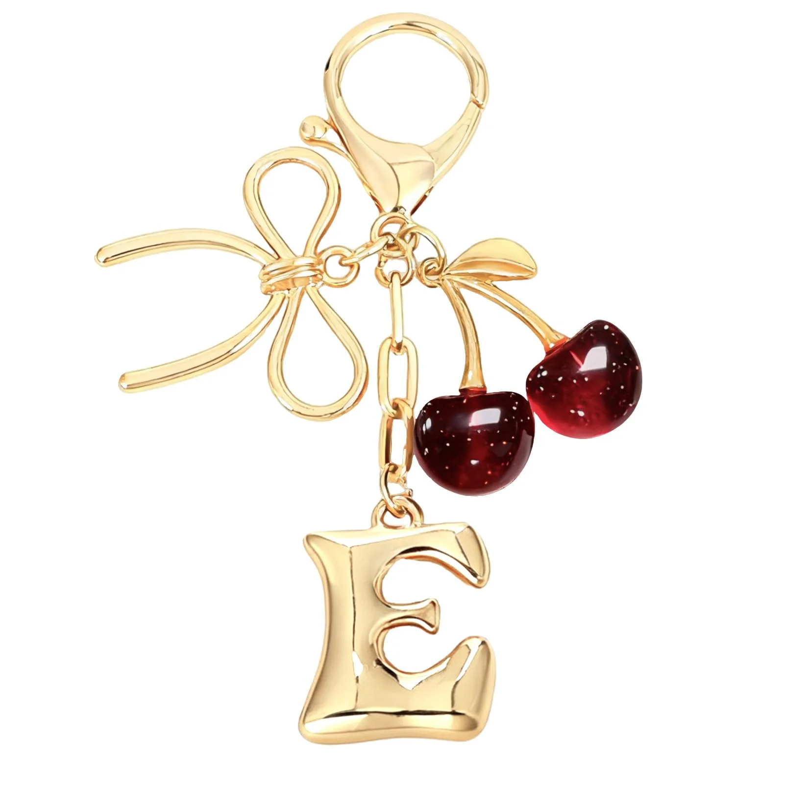 Bubble Initial With Bow & Cherry Charms Keychain - Image 12