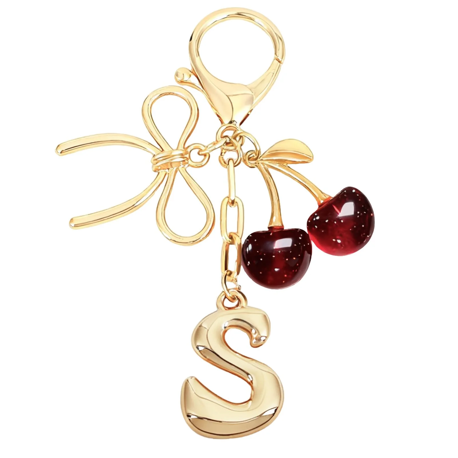 Bubble Initial With Bow & Cherry Charms Keychain - Image 26
