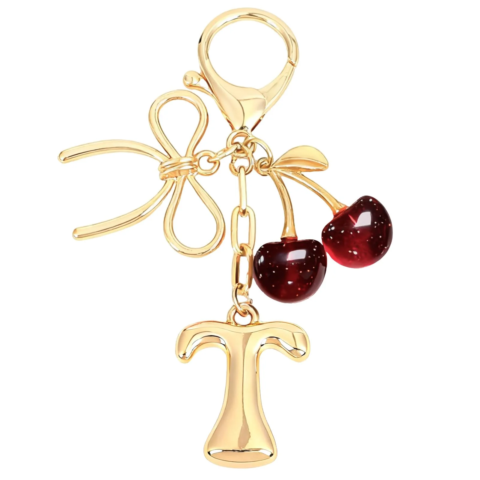 Bubble Initial With Bow & Cherry Charms Keychain - Image 27